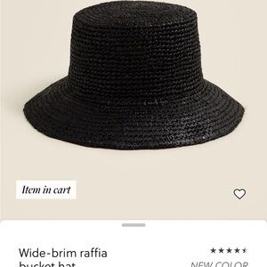 J Crew Black Wide Brim Raffia Bucket Hat